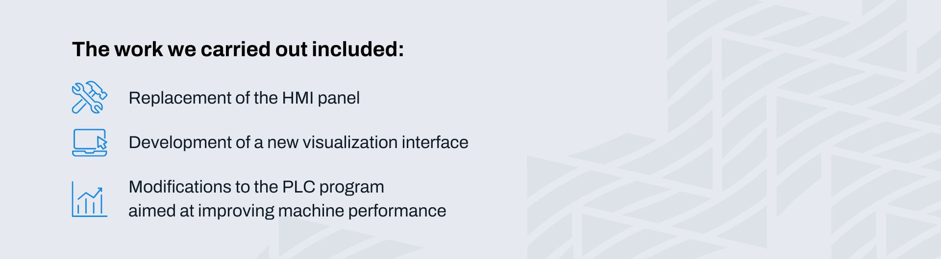 Graphic showing the work done on the modernization of the machine